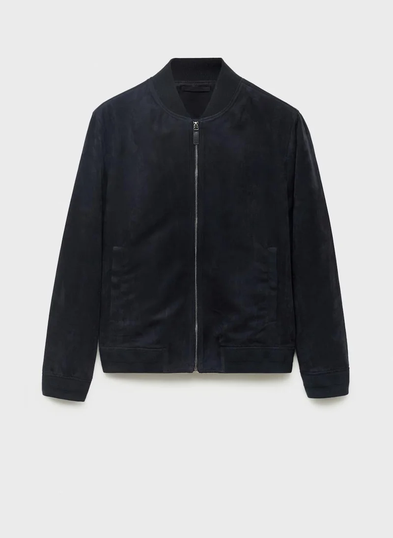 Mango Man Suede-effect bomber jacket