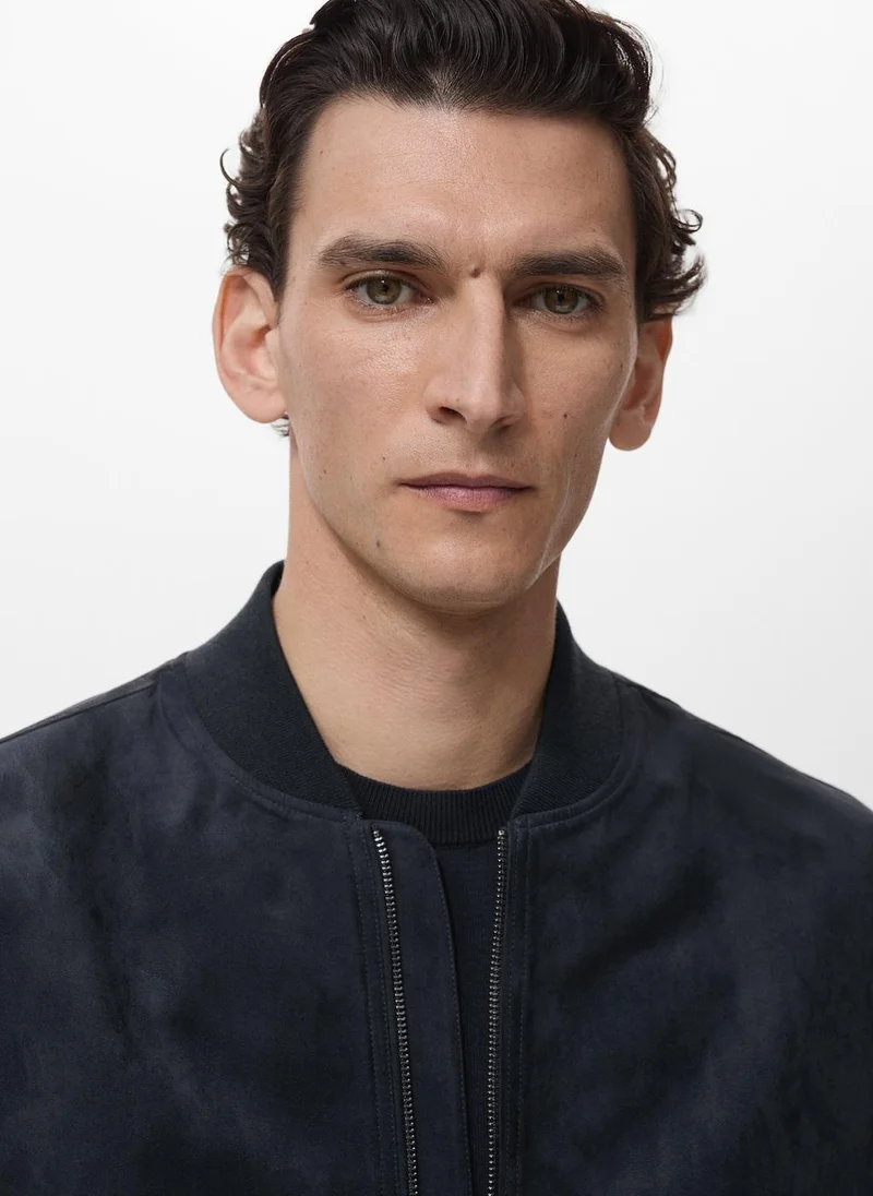 Mango Man Suede-effect bomber jacket
