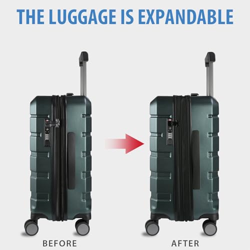 KROSER Hardside Expandable Carry On Luggage with Spinner Wheels & Built-in TSA Lock, Durable Suitcase Rolling Luggage with USB Port, Carry-On 20-Inch, Dark Green - Image 5