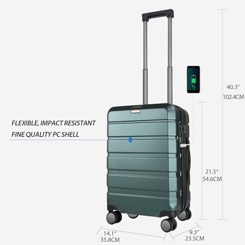 KROSER Hardside Expandable Carry On Luggage with Spinner Wheels & Built-in TSA Lock, Durable Suitcase Rolling Luggage with USB Port, Carry-On 20-Inch, Dark Green - Image 2