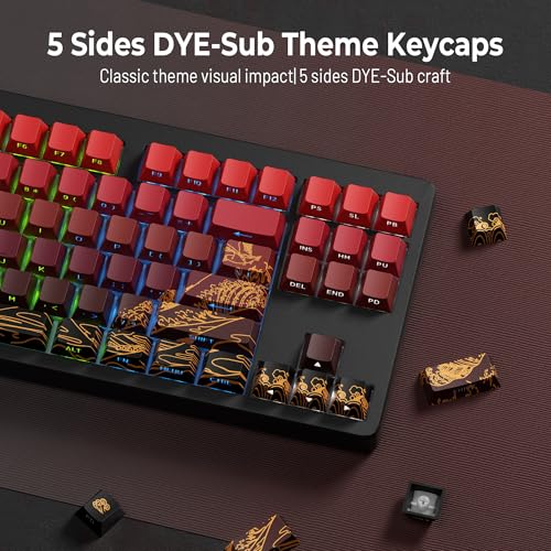 SDYZ XVX Shine Through Keycaps - Double Shot PBT Keycaps 60 65 75 100 Percent, Side Print Key caps Custom 129 Keys Set, Dye Sub Wave of Kanagawa Key caps for Mechanical Keyboards, Red - Image 5