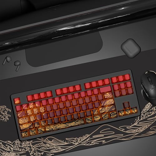 SDYZ XVX Shine Through Keycaps - Double Shot PBT Keycaps 60 65 75 100 Percent, Side Print Key caps Custom 129 Keys Set, Dye Sub Wave of Kanagawa Key caps for Mechanical Keyboards, Red - Image 3