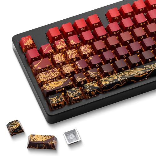 SDYZ XVX Shine Through Keycaps - Double Shot PBT Keycaps 60 65 75 100 Percent, Side Print Key caps Custom 129 Keys Set, Dye Sub Wave of Kanagawa Key caps for Mechanical Keyboards, Red - Image 1