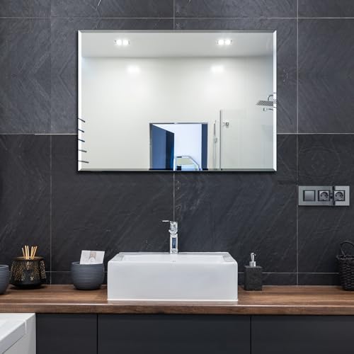 Ruomeng Wall Mirror Beveled Edge Frameless Mirror 20 x 28 Wall Mounted Mirror for Bathroom Vanity and Entryway