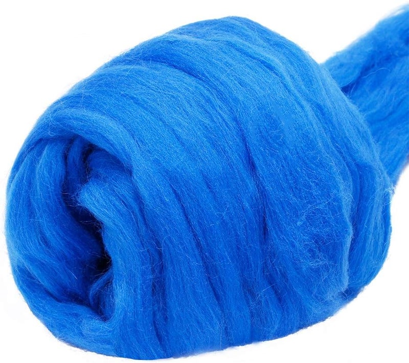 JUPEAN 3.53oz Wool Roving, Wool Felting Supplies, Pure Wool, Chunky Yarn, Spinning Wool Roving for Needle Felting Wet Felting DIY Hand Spinning (Blue) - Image 1