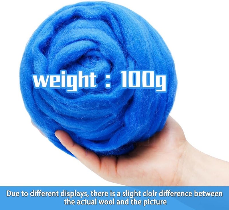 JUPEAN 3.53oz Wool Roving, Wool Felting Supplies, Pure Wool, Chunky Yarn, Spinning Wool Roving for Needle Felting Wet Felting DIY Hand Spinning (Blue) - Image 2