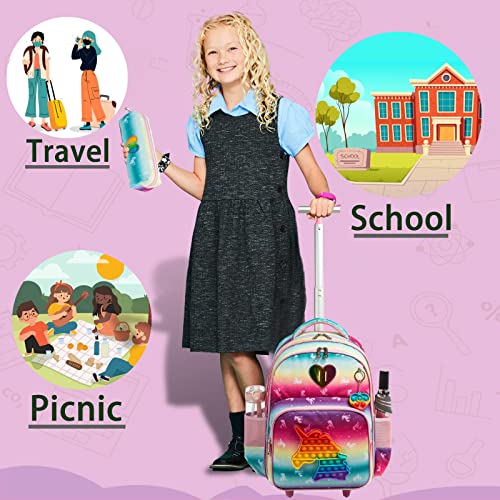 Meetbelify Unicorn Rolling Backpack for Girls Wheels Backpacks for Elementary Student Wheeled Trolley Trip Kids Luggage for Teen Girls with Lunch Box Pencil Case - Image 3