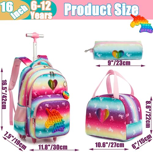 Meetbelify Unicorn Rolling Backpack for Girls Wheels Backpacks for Elementary Student Wheeled Trolley Trip Kids Luggage for Teen Girls with Lunch Box Pencil Case - Image 2