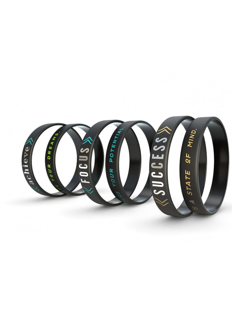 Zikra 6 pcs Motivational Silicone Wristbands, Success Achieve, Focus with Inspirational Messages Adult Unisex Size for Women Men Teens Teacher Home Office Party Favor Gifts Supplies - Image 2