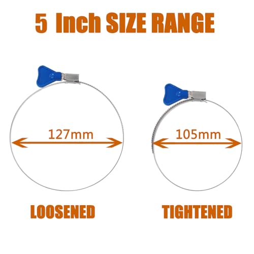 ISPINNER 2pcs 5 Inch Key-Type 304 Stainless Steel Worm Gear Hose Clamps, Adjustable Size Range 105-127mm Clamps for Dryer Vent, Dust Collector and Automotive - Image 5