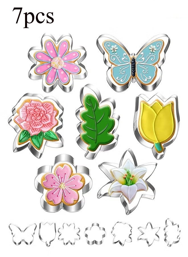 واي جيه قطعه بسكويت الزهرة والورقة والبقطعة 7 ديزي، ليلي، روز، زهرة التوليب، أوراق البلوط والفراشة قطاء البسكويت - Image 1