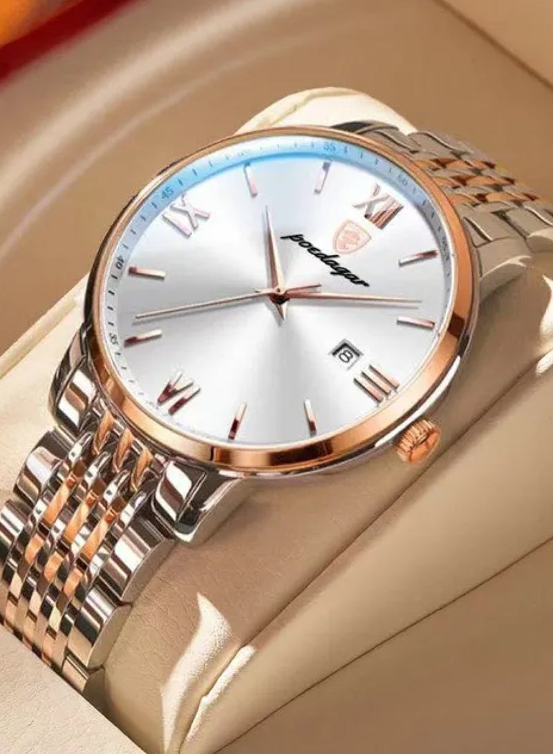 POEDAGAR Men’s Quartz Alloy Case and Stainless Steel Band Wristwatch 42mm - Image 2