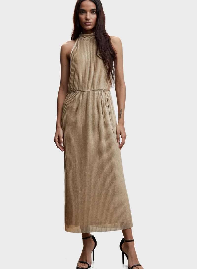 MANGO Ribbed Belted Dress