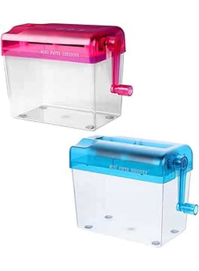 Mini Manual Paper Shredder 2 Pack Desktop Hand Crank Shredders For Home Office Portable A6 Document And Card Shredding Tool Pink And Blue - Image 1