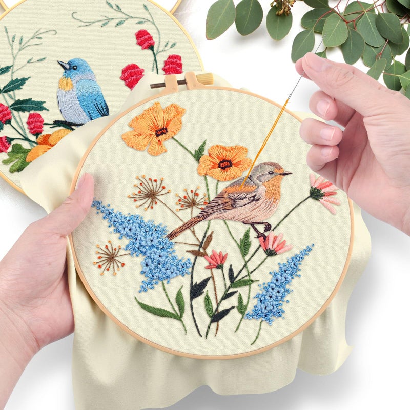 ERKOON 5 Sets Embroidery Kit for Beginners, Hummingbird Cross Stitch Set for Include Embroidery Cloth Hoops Threads for Craft Lover Hand Stitch (Hummingbird and Butterfly) - Image 5