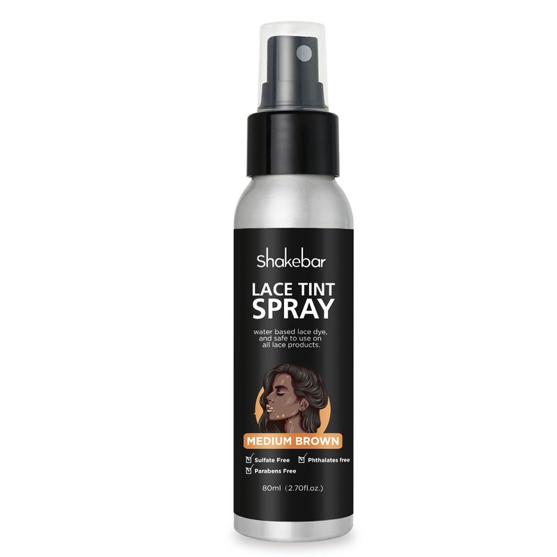 SHAKEBAR Lace Tint Spray for Wigs 27 Fl Oz Medium Brown Shade Quick Dry Formula for Even and Natural Look