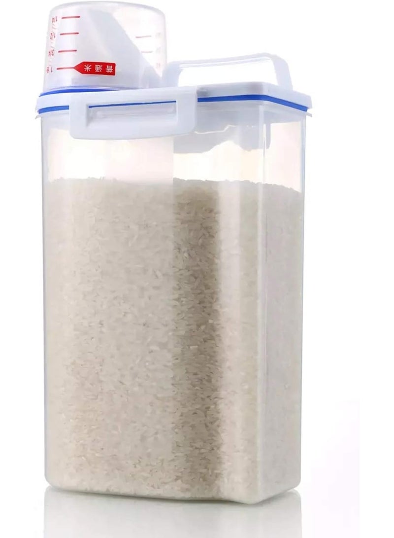 BLOOMING TIME Airtight Rice & Cereal Storage Set – 2-Pack 2.5L Plastic Containers with Measuring Cup and Pouring Spout - Image 2