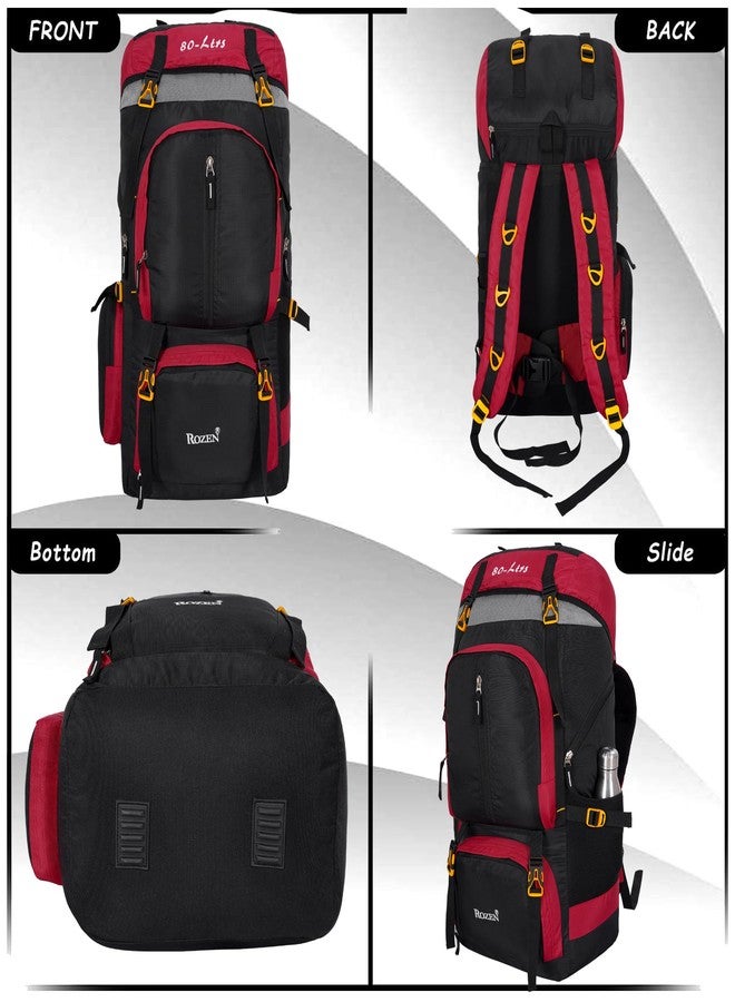 ROZEN حقيبة ظهر للسفر من روزن سعة 80 لترًا للرياضات الخارجية والتخييم والمشي لمسافات طويلة (أسود) - Image 5