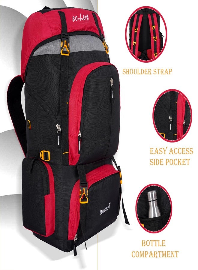 ROZEN حقيبة ظهر للسفر من روزن سعة 80 لترًا للرياضات الخارجية والتخييم والمشي لمسافات طويلة (أسود) - Image 4