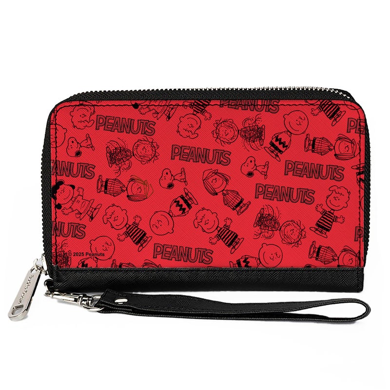 Buckle Down Peanuts Wallet Zip Around Peanuts Gang Six Character and Title Logo Collage Red Black Vegan Leather - Image 2