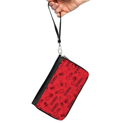 Buckle Down Peanuts Wallet Zip Around Peanuts Gang Six Character and Title Logo Collage Red Black Vegan Leather - Image 3