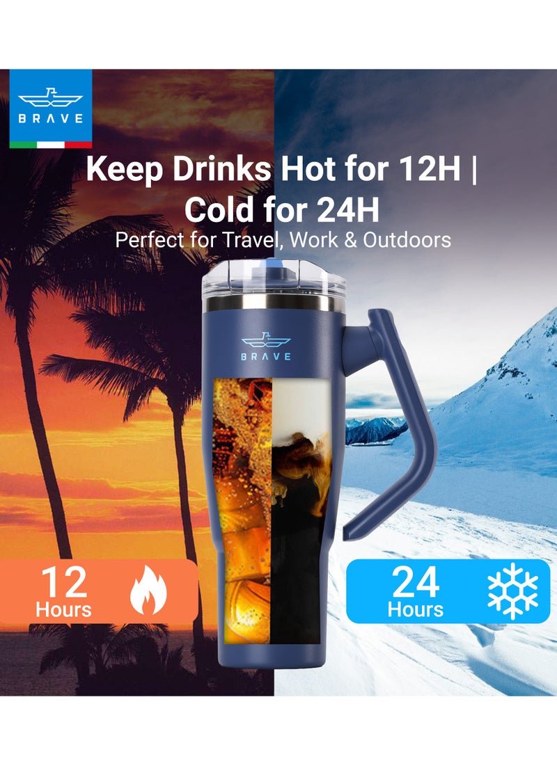 Brave Temp Guard Tumbler 1200ml - 18/8 Stainless Steel Travel Mug, Thermal Coffee Cup, 2-in-1 Leakproof Lid with Straw & Rotating Handle, Insulated Hot & Cold Beverage Mug, Car Cup Holder Compatible, Durable & Reusable Coffee Travel Mug (Deep Ocean Blue) - Image 2
