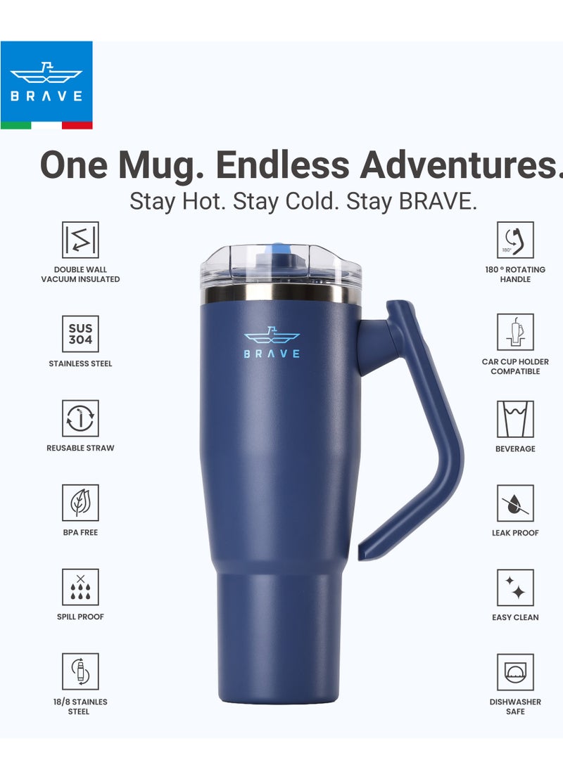 Brave Temp Guard Tumbler 1200ml - 18/8 Stainless Steel Travel Mug, Thermal Coffee Cup, 2-in-1 Leakproof Lid with Straw & Rotating Handle, Insulated Hot & Cold Beverage Mug, Car Cup Holder Compatible, Durable & Reusable Coffee Travel Mug (Deep Ocean Blue) - Image 3