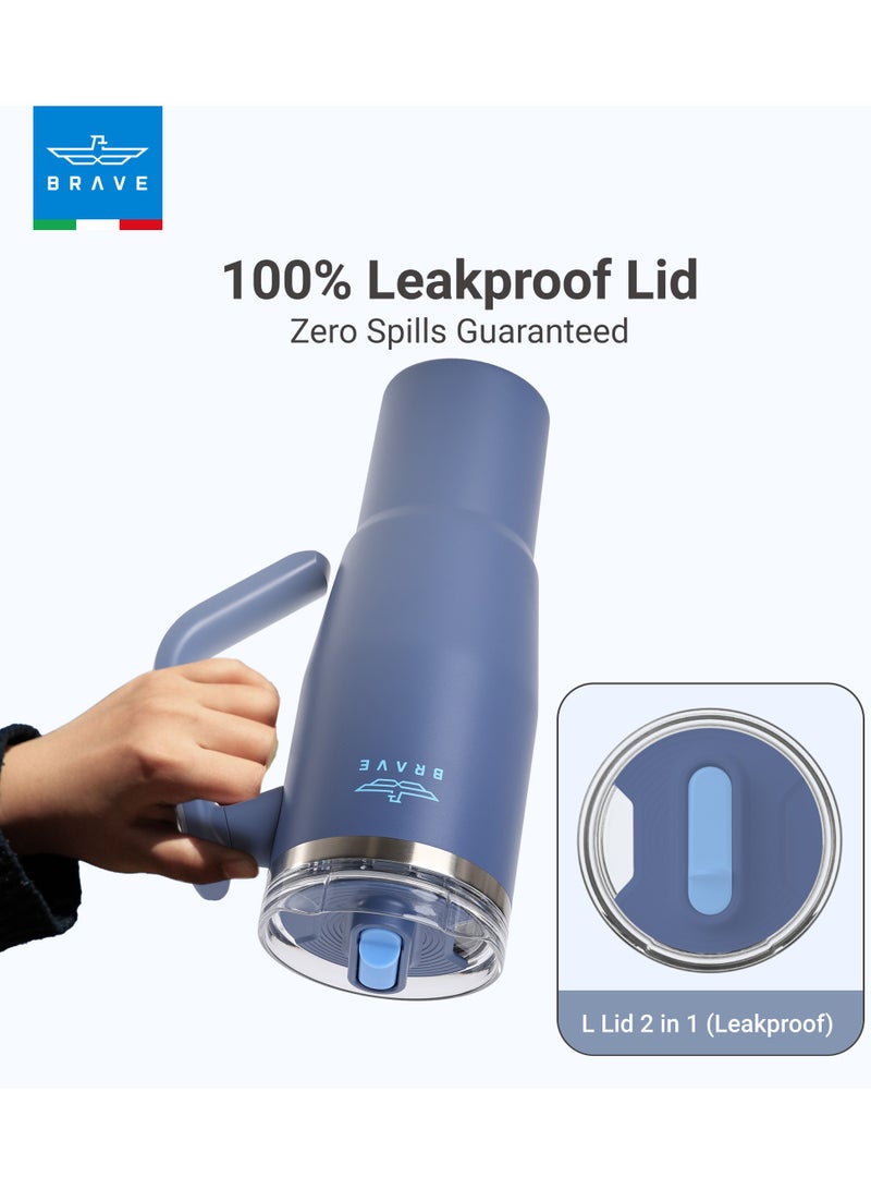 Brave Temp Guard Tumbler 1200ml - 18/8 Stainless Steel Travel Mug, Thermal Coffee Cup, 2-in-1 Leakproof Lid with Straw & Rotating Handle, Insulated Hot & Cold Beverage Mug, Car Cup Holder Compatible, Durable & Reusable Coffee Travel Mug (Deep Ocean Blue) - Image 4