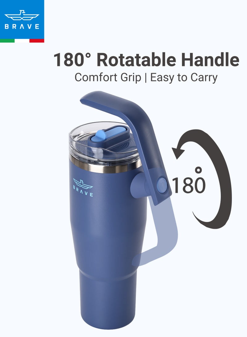 Brave Temp Guard Tumbler 1200ml - 18/8 Stainless Steel Travel Mug, Thermal Coffee Cup, 2-in-1 Leakproof Lid with Straw & Rotating Handle, Insulated Hot & Cold Beverage Mug, Car Cup Holder Compatible, Durable & Reusable Coffee Travel Mug (Deep Ocean Blue) - Image 5