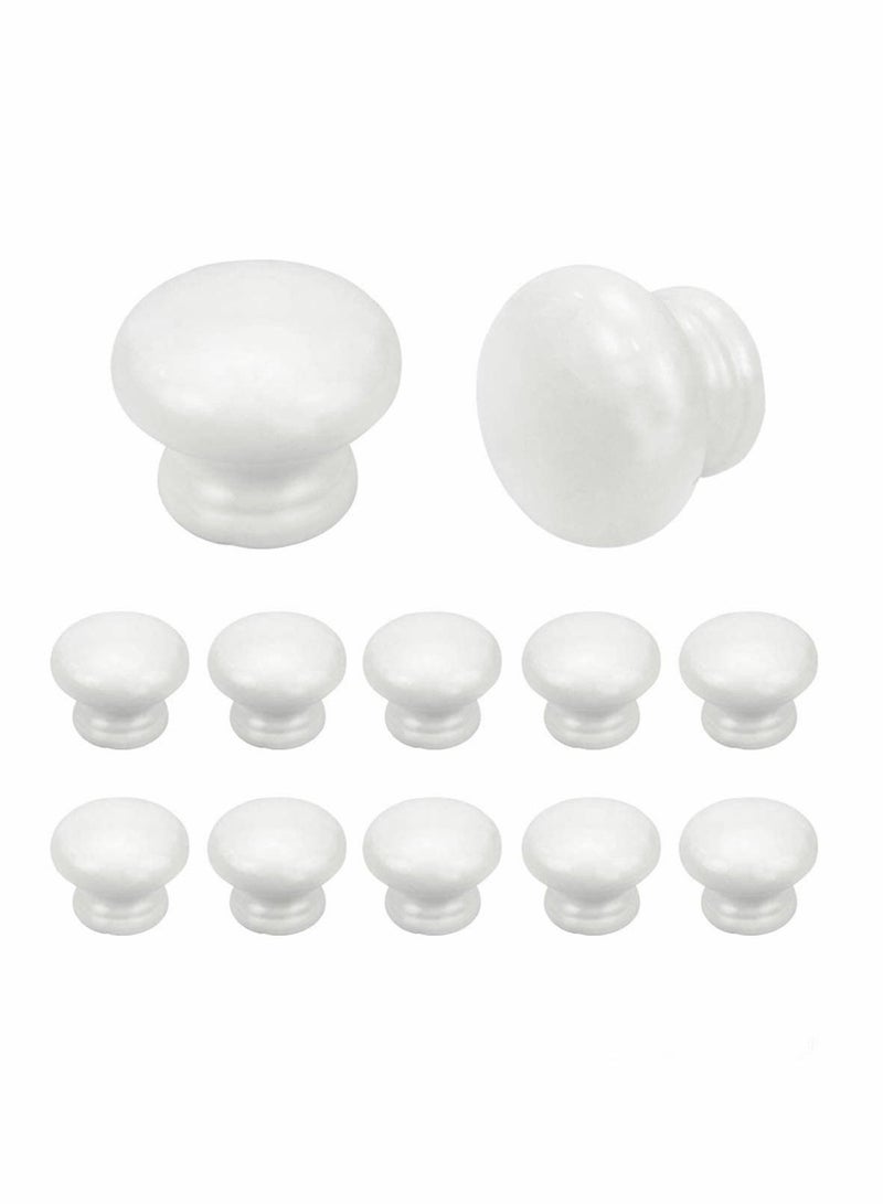 Round Wood Cabinet Knobs, Mushroom Shape White Wooden Pulls, Drawer Dresser Cupboard Wardrobe (12pcs, Diameter: 1.34 Inch, Height: 1 Inch) - Image 1