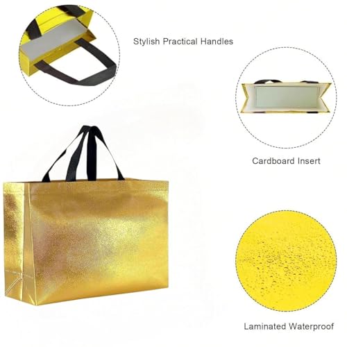 Evafly Gift Bag Medium Size Pack of 20 : L17 x W5 x H12 inch|Resuable Non-Woven Shiny Metallic Laminated|Haldi Return Gifts, Jute Bags for Return Gift,Return Gift For Birthday - Large Golden - Image 5
