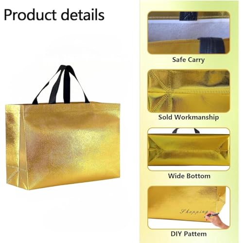 Evafly Gift Bag Medium Size Pack of 20 : L17 x W5 x H12 inch|Resuable Non-Woven Shiny Metallic Laminated|Haldi Return Gifts, Jute Bags for Return Gift,Return Gift For Birthday - Large Golden - Image 4