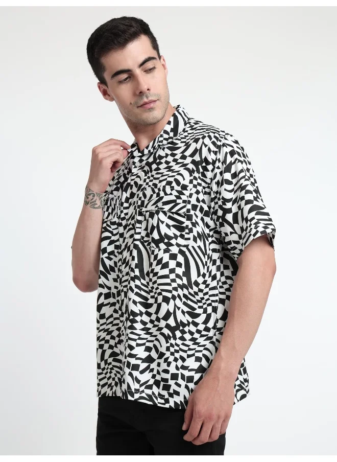 Beyoung Half Sleeve Illusion Hawaiian Shirt for Men Multicolour