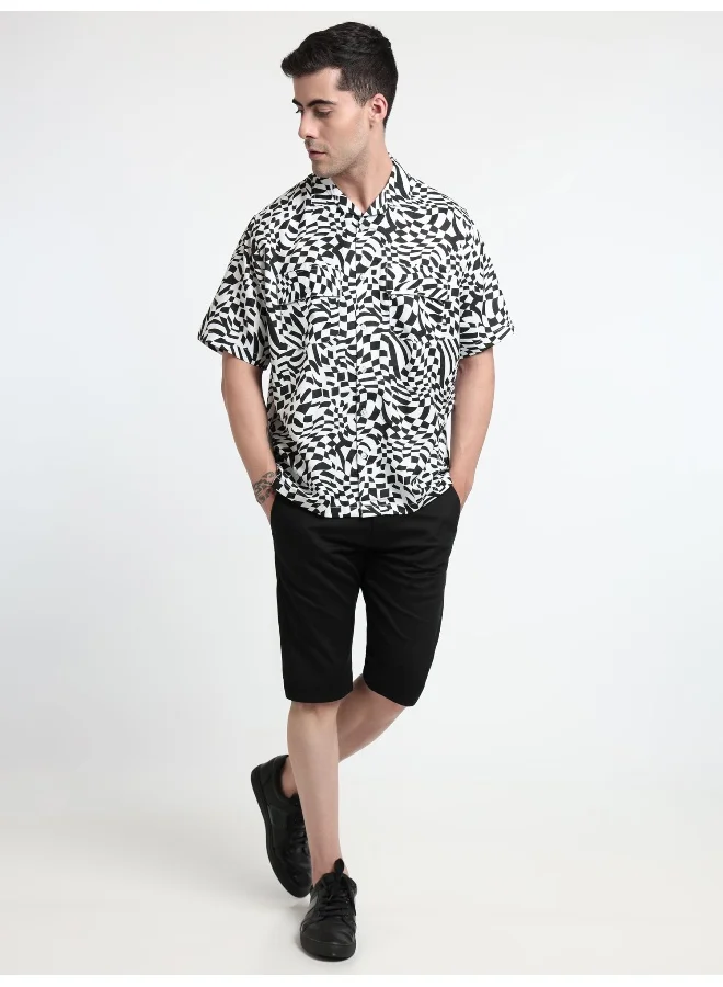 Beyoung Half Sleeve Illusion Hawaiian Shirt for Men Multicolour