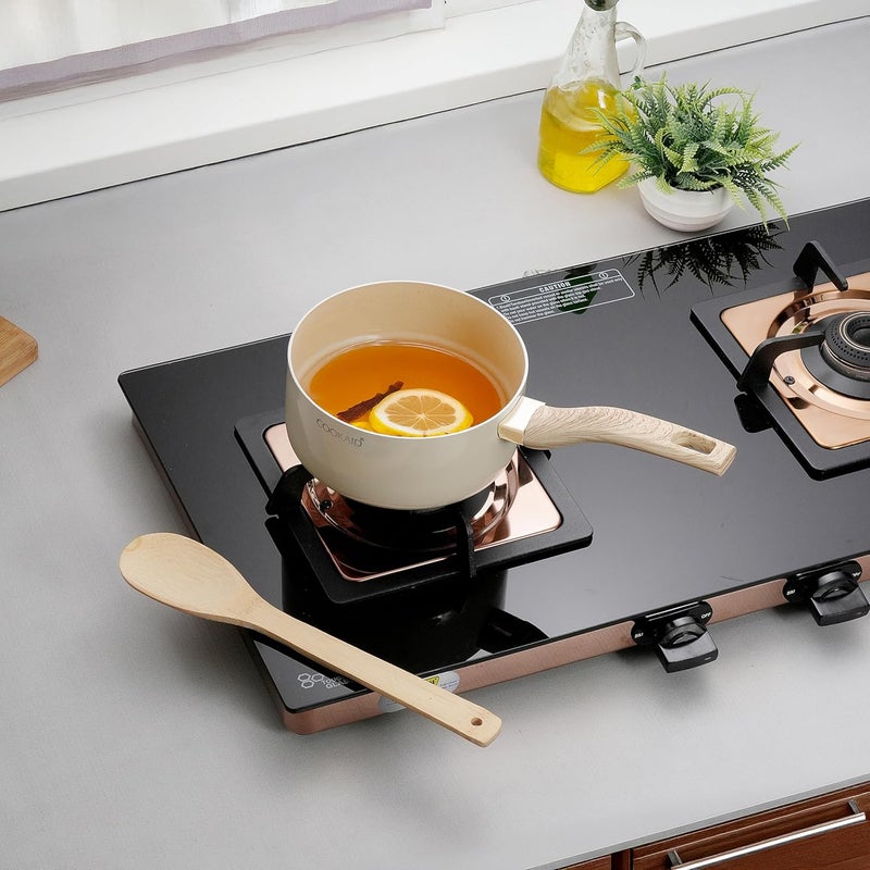 COOKAID Neo Glide Series Non Stick PTFE Sauepan 14 cm| Aluminium Body| Non Stick PTFE| Gas & Induction Compatible| ISI Certified | 1.05 LTR - Cream - Image 1