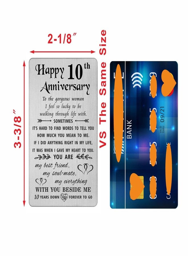 TANWIH 10th Anniversary Card Gifts for Her, 10 Year Anniversary Tin Gifts for Wife, Engraved Metal Wallet Insert - Image 2