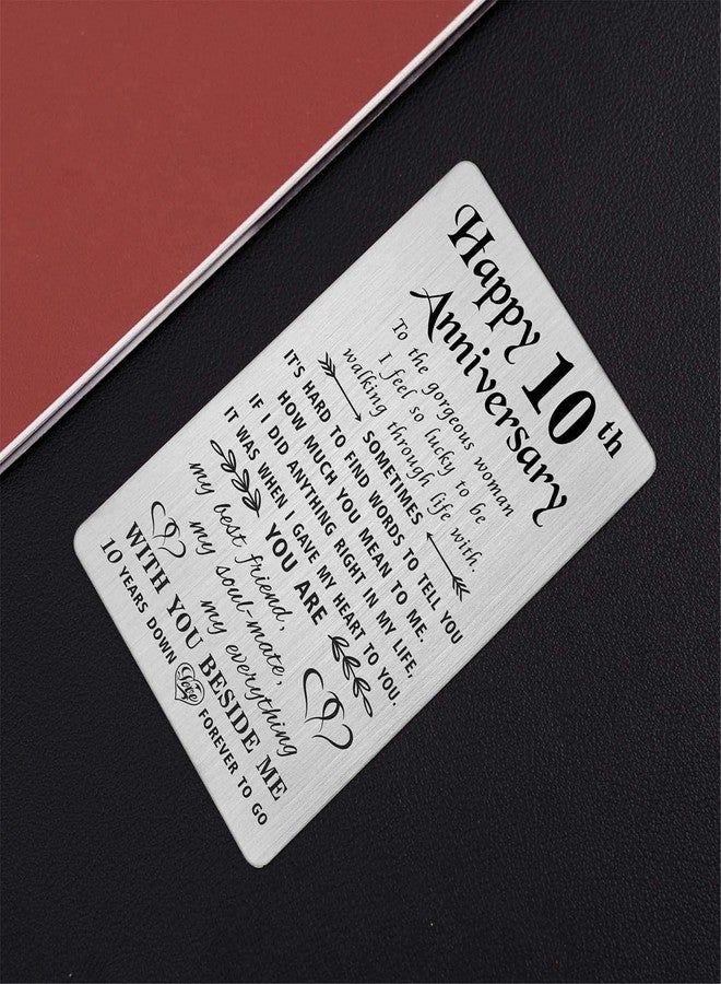 TANWIH 10th Anniversary Card Gifts for Her, 10 Year Anniversary Tin Gifts for Wife, Engraved Metal Wallet Insert - Image 3
