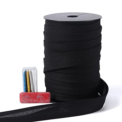 A ANYSSI Bias Tape Double Fold 1 inch, Double Fold Bias Binding Tape 55 Yards (Black) and 4 Pieces Sewing Fabric Chalks for Crafts, Sewing, Seaming, Hemming, Piping, Quilting. - Image 1