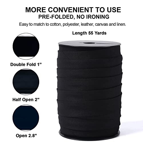 A ANYSSI Bias Tape Double Fold 1 inch, Double Fold Bias Binding Tape 55 Yards (Black) and 4 Pieces Sewing Fabric Chalks for Crafts, Sewing, Seaming, Hemming, Piping, Quilting. - Image 2
