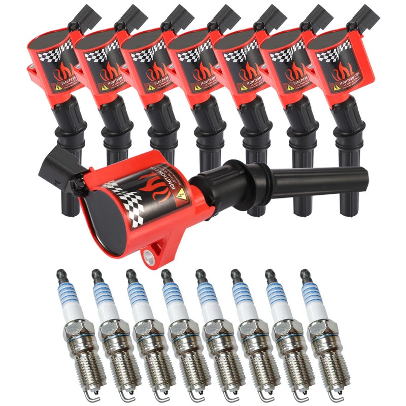 CarBole 8 Pack Curved boot Ignition Coils & Spark Plug SP479, 15% More Energy for Ford F-150 F-250 F-350 4.6L 5.4L V8 DG508 DG457 DG472 DG491 4.6L 5.4L V8 For Lincoln Mercury Crown Victoria Expedition - Image 1