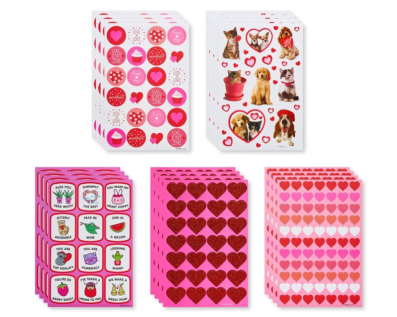 American Greetings Bulk Valentines Stickers for Kids, Hearts and Animals (688-Count) - Image 2