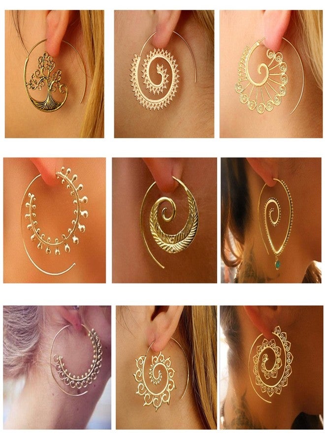 Tamhoo 9 Pairs Golden Bohemian Vintage Tribal Swirl Spiral Hoop Earrings Set For Women Mother Jewelry(golden) - Image 2