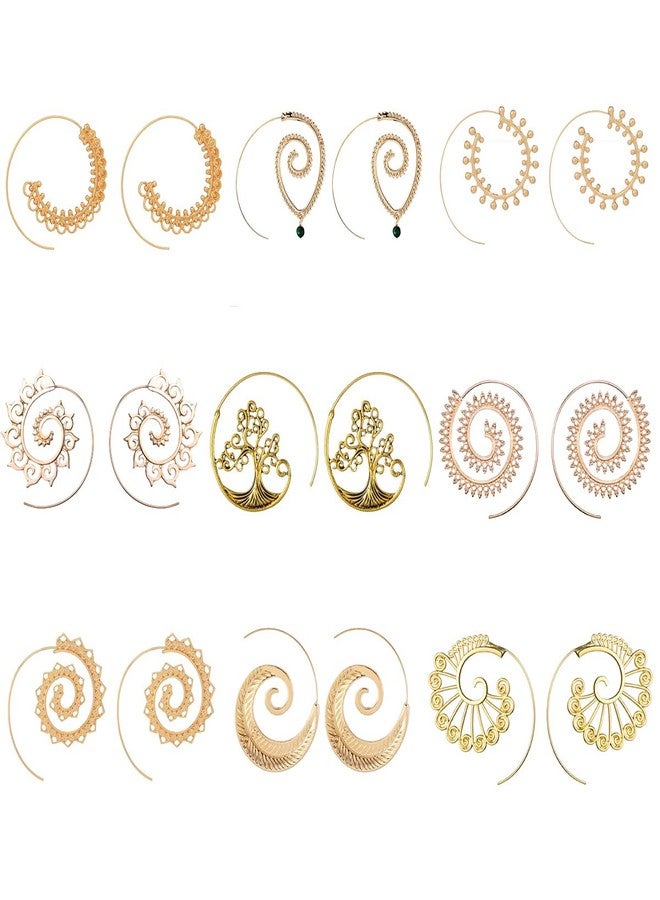 Tamhoo 9 Pairs Golden Bohemian Vintage Tribal Swirl Spiral Hoop Earrings Set For Women Mother Jewelry(golden) - Image 1