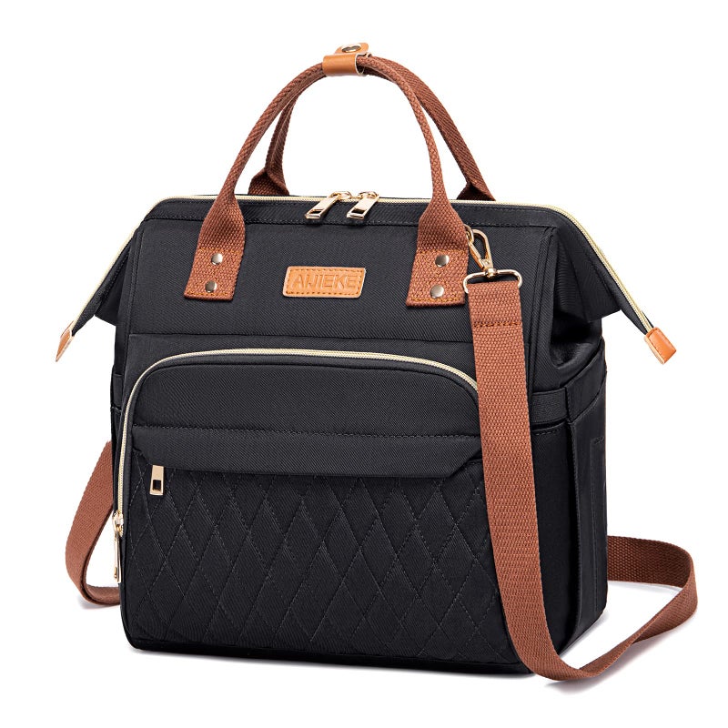 AIJIEKE AIJIEKE Lunch Bag for Women Large Lunch Box for Work Insulated Lunch Bag Adult Leakproof Lunch Tote Cooler Bag with Side Pockets  Adjustable Strap Lunch Purse for Picnic Beach Black 