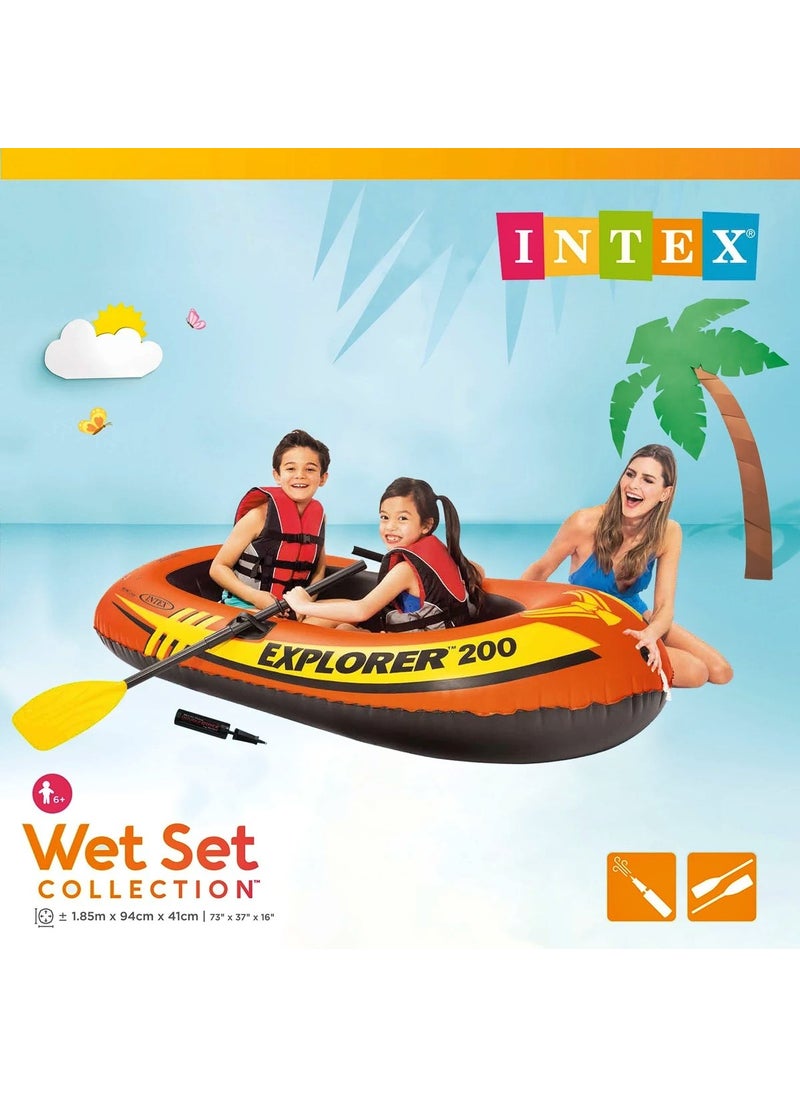 INTEX - Rowing Riding Boat Set - Rowing Inflatable Boat Set - Pool and Sea Riding Boat Explorer 200 - 185X94X41 Cm. - Image 1