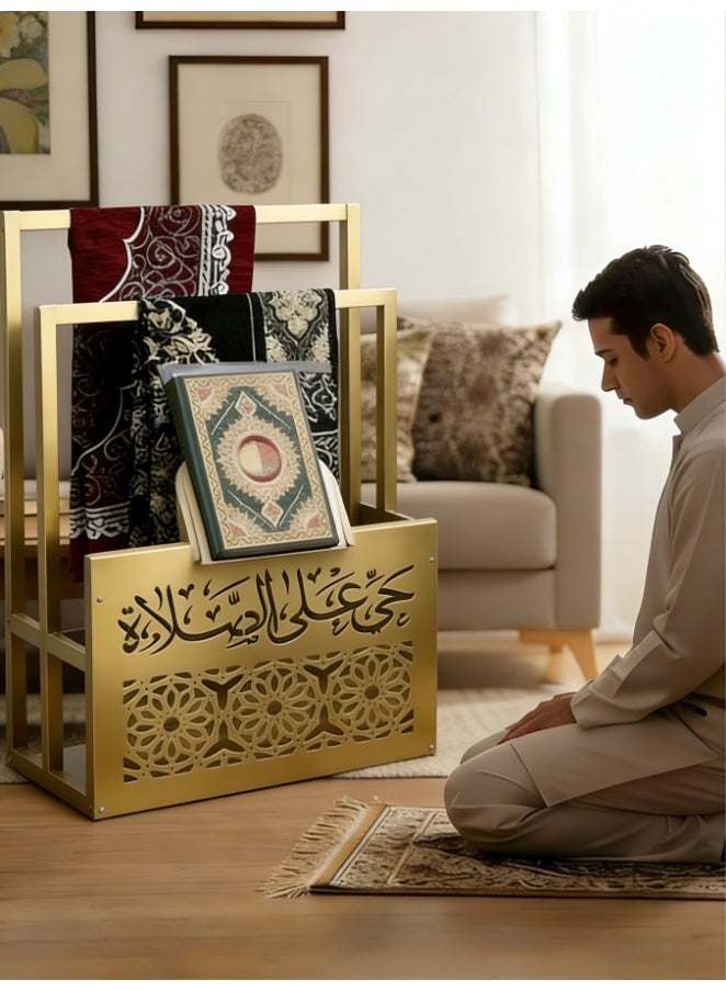 حامل ذهبي للقرآن وسجادة الصلاة، هدية مثالية لعيد رمضان وديكور المنزل الإسلامي، حامل سجادة الصلاة الإسلامية مع الخط العربي للمسجد المنزلي (YB254-Gold) - Image 1