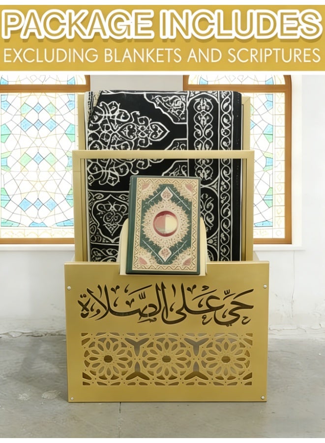 حامل ذهبي للقرآن وسجادة الصلاة، هدية مثالية لعيد رمضان وديكور المنزل الإسلامي، حامل سجادة الصلاة الإسلامية مع الخط العربي للمسجد المنزلي (YB254-Gold) - Image 2