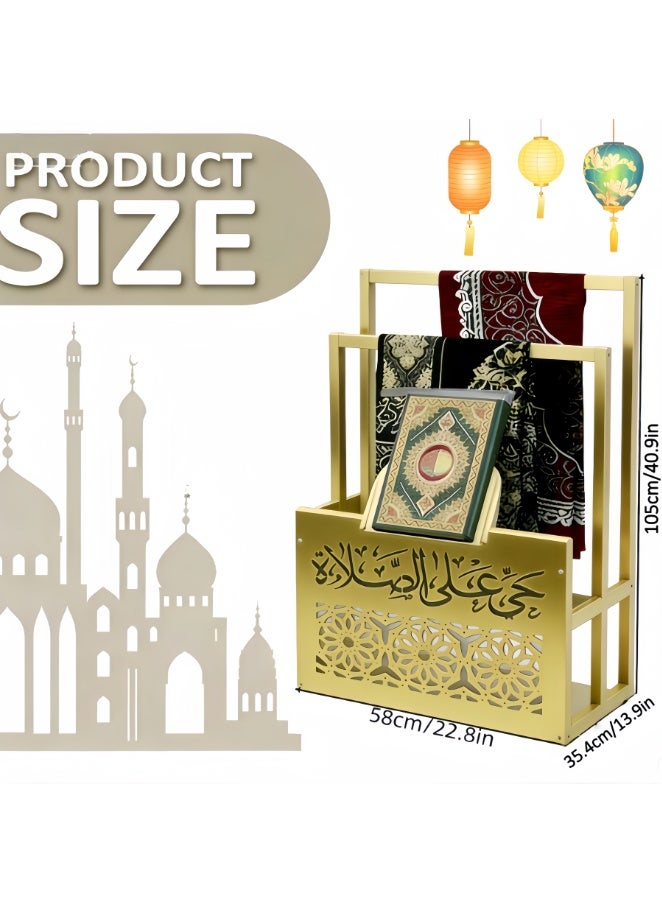 حامل ذهبي للقرآن وسجادة الصلاة، هدية مثالية لعيد رمضان وديكور المنزل الإسلامي، حامل سجادة الصلاة الإسلامية مع الخط العربي للمسجد المنزلي (YB254-Gold) - Image 3