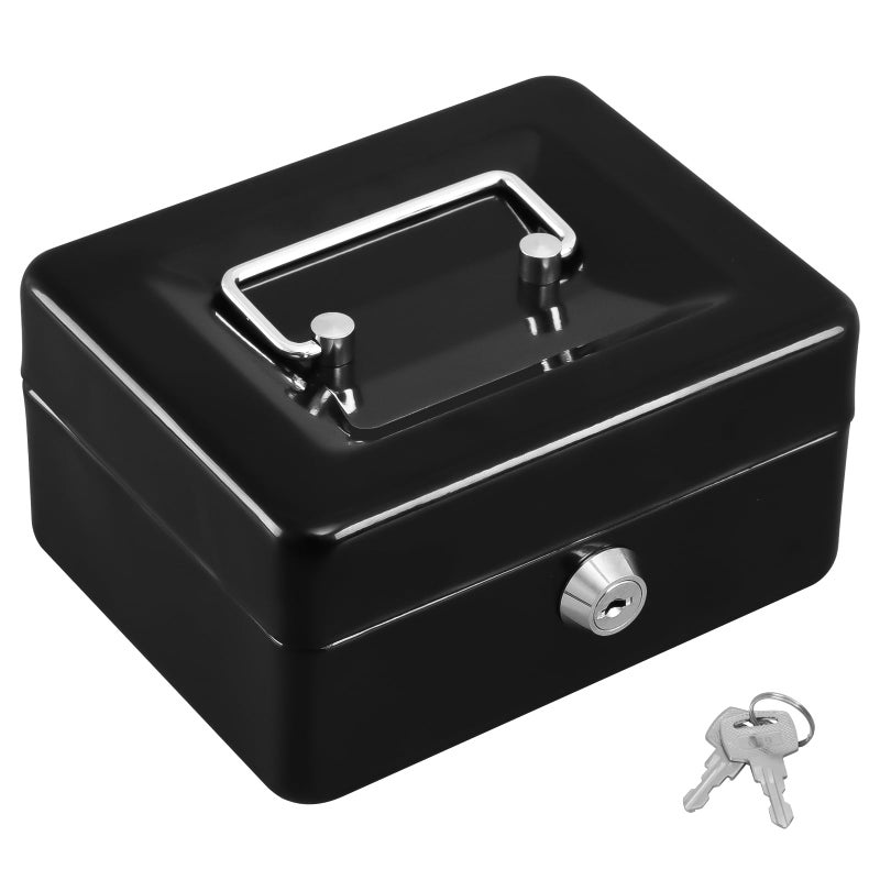 KYODOLED Cash Box with Key,Small Safe Lock Box with Portable Handle,Cash Drawer,5.91"x 4.72"x 3.15" Black Small - Image 1