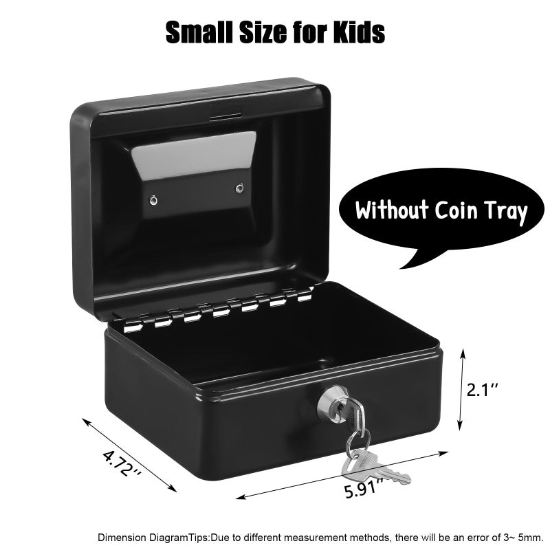 KYODOLED Cash Box with Key,Small Safe Lock Box with Portable Handle,Cash Drawer,5.91"x 4.72"x 3.15" Black Small - Image 2